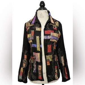 ✨🖤 COLDWATER CREEK Black Multicolor Brocade Jacket Blazer Small S 🖤